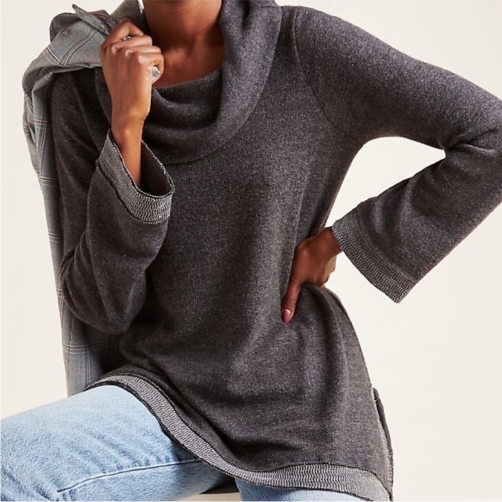 Maeve by Anthropologie Risa Hacci Tunic Cowl Neck Sweater Pullover Women M Gray